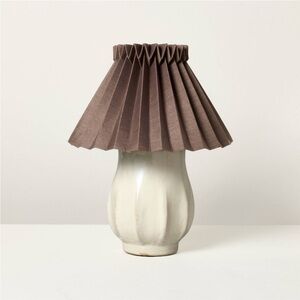Ceramic w Brown Knife Pleat Shade Accent Table Lamp Sour Cream - Hearth & Hand